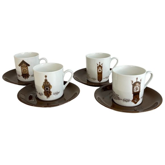 4 Mitterteich Porzellan Cappuccino Cup & Saucer Clock Pattern 7 3/4 IN Germany - Picture 1 of 13